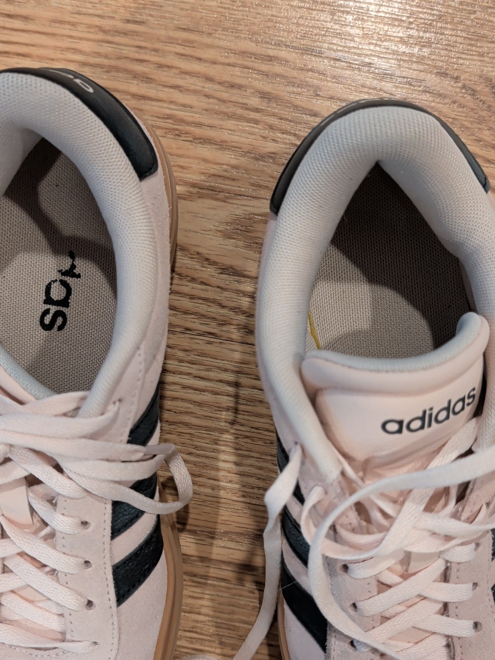adidas Womens Suede Sneakers in Light Pink with Navy Stripes and Gum Sole - Picture 6 of 7